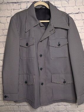 VINTAGE Cedarbrook Navy Blue White Check Rockabilly MCM Mod Leisure Blazer 42R